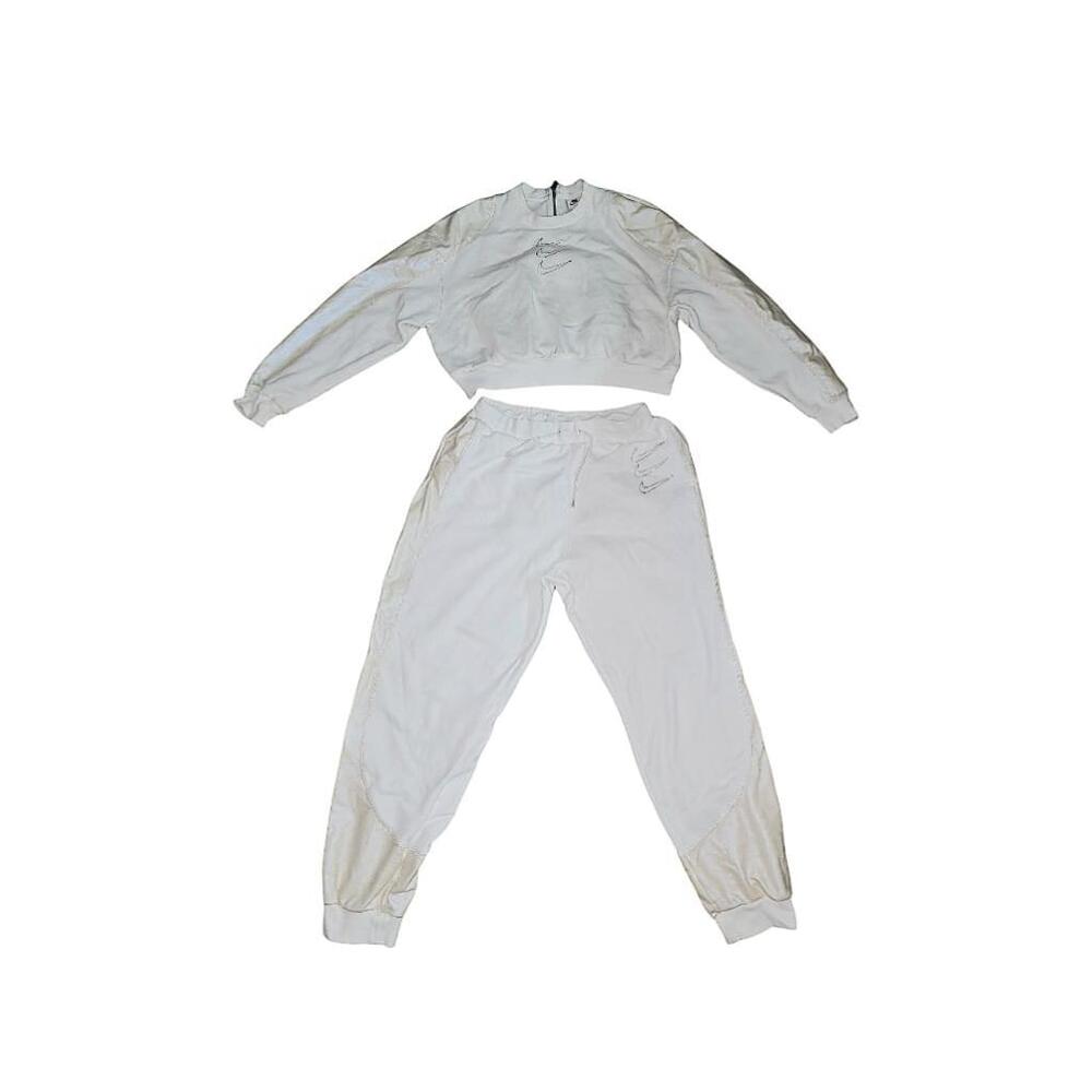 Nike White Crewneck Sweatshirt Jogger Pants Set Medium Champagne Gold Sides